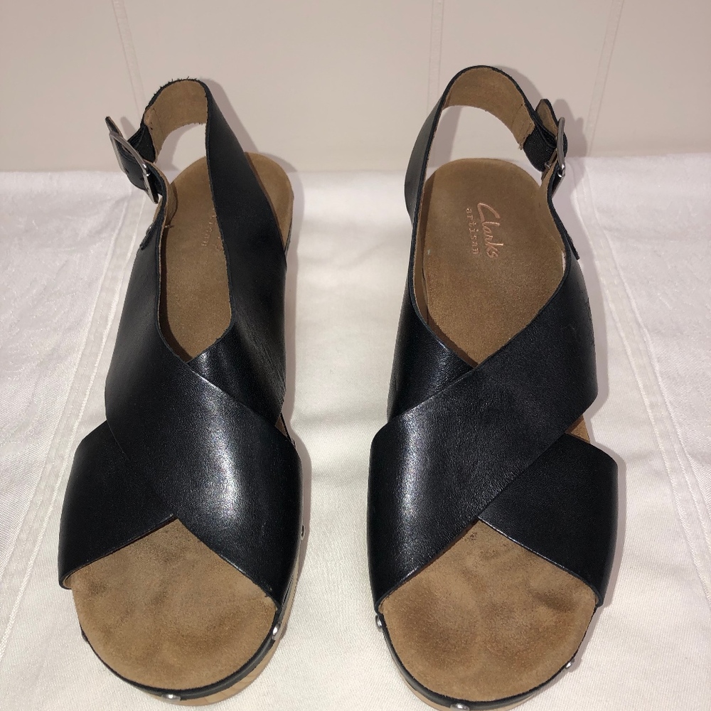 Clarks black clog sandal size 8